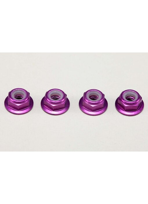 Yokomo Aluminium Flange Nylon Lock Nut Thin M4 / Purple (4pcs)