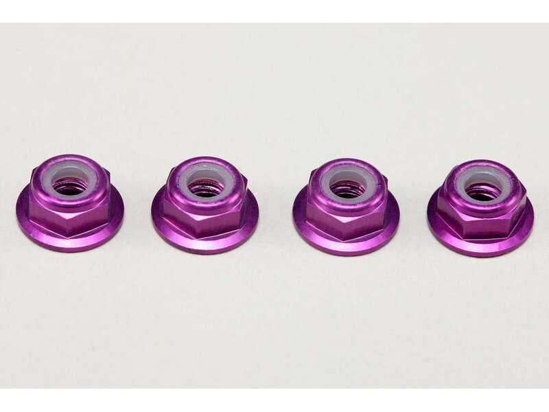 Yokomo ZC-N4AFLPU - Aluminium Flange Nylon Lock Nut Thin M4 / Purple (4pcs)