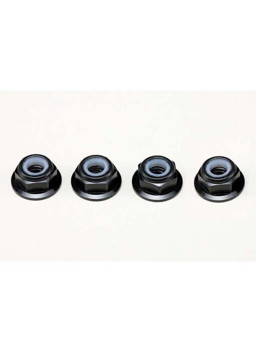 Yokomo Aluminium Flange Nylon Lock Nut Thin M4 / Black (4pcs)