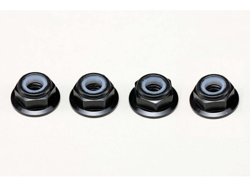 Yokomo ZC-N4AFLBK - Aluminium Flange Nylon Lock Nut Thin M4 / Black (4pcs)