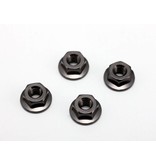 Yokomo ZC-N4FBKA - Aluminium Serrated Flanged Nut 4mm- Black (4pcs)