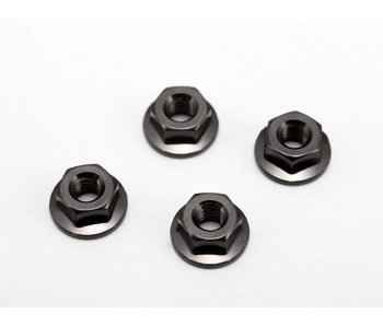 Yokomo Aluminium Serrated Flanged Nut 4mm- Black (4pcs)