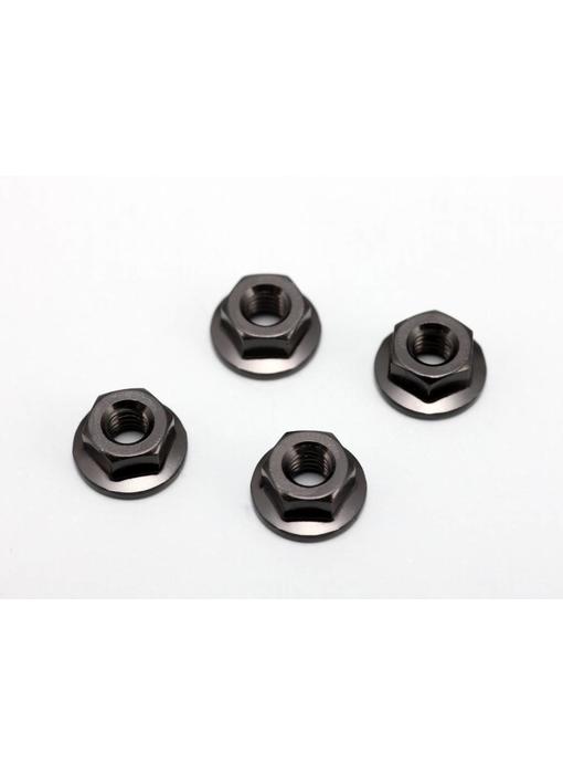Yokomo Aluminium Serrated Flanged Nut 4mm- Black (4pcs)