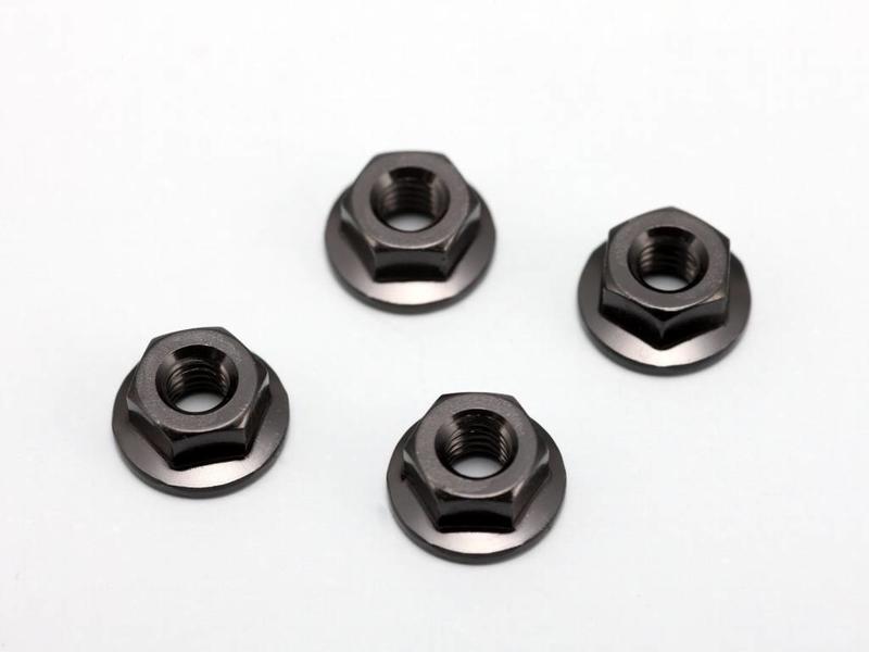 Yokomo ZC-N4FBKA - Aluminium Serrated Flanged Nut 4mm- Black (4pcs)