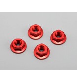 Yokomo ZC-N4FRA - Aluminium Serrated Flanged Nut 4mm- Red (4pcs) - DISCONTINUED