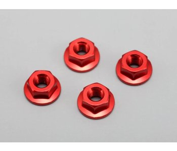 Yokomo Aluminium Serrated Flanged Nut 4mm- Red (4pcs) - DISCONTINUED