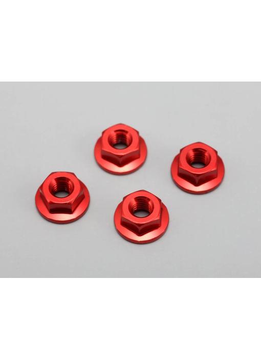 Yokomo Aluminium Serrated Flanged Nut 4mm- Red (4pcs) - DISCONTINUED