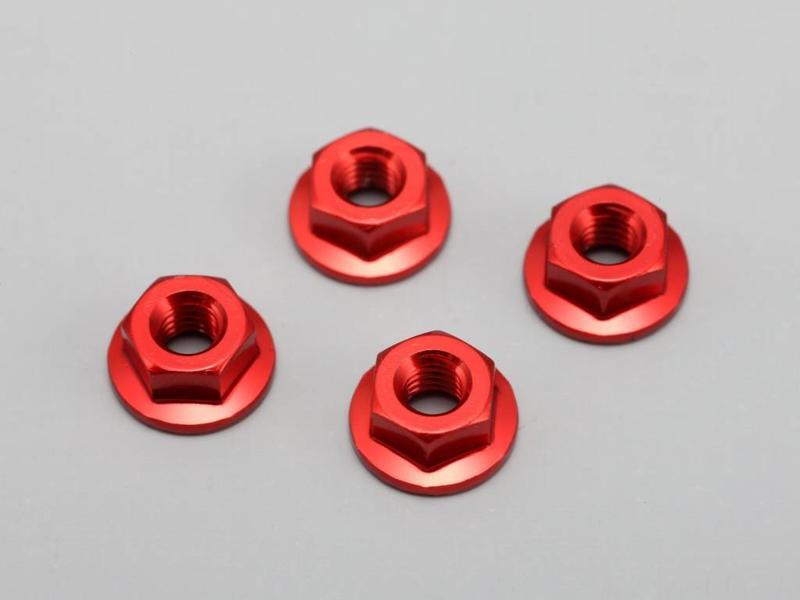 Yokomo ZC-N4FRA - Aluminium Serrated Flanged Nut 4mm- Red (4pcs) - DISCONTINUED