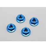 Yokomo ZC-N4FBLA - Aluminium Serrated Flanged Nut 4mm- Blue (4pcs)