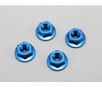 Yokomo Aluminium Serrated Flanged Nut 4mm- Blue (4pcs)