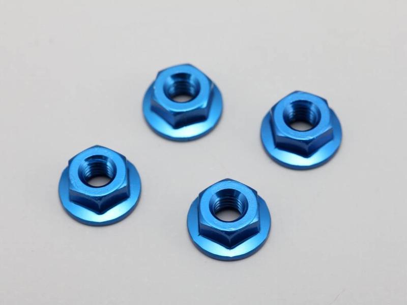 Yokomo ZC-N4FBLA - Aluminium Serrated Flanged Nut 4mm- Blue (4pcs)