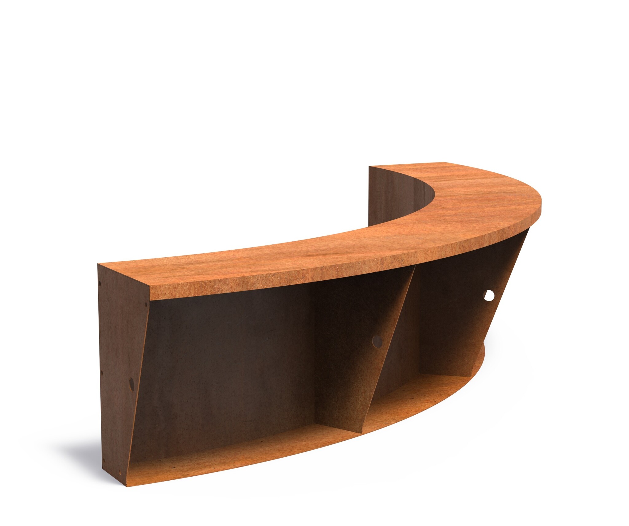 Keerwand cortenstaal binnenbocht 200x200x60cm. brede bovenrand afbeelding