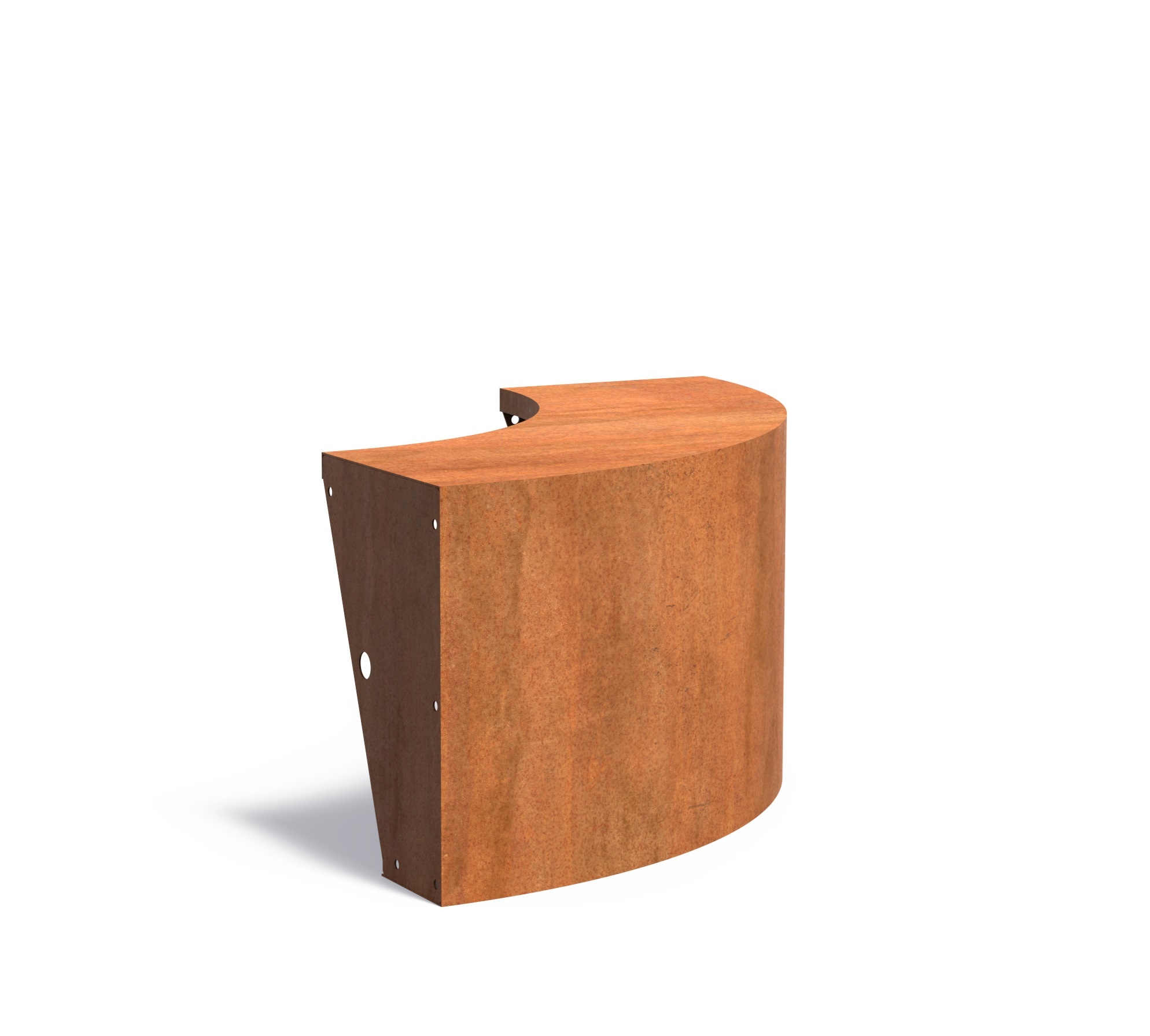 Keerwand cortenstaal buitenbocht 100x100x60cm. brede bovenrand afbeelding