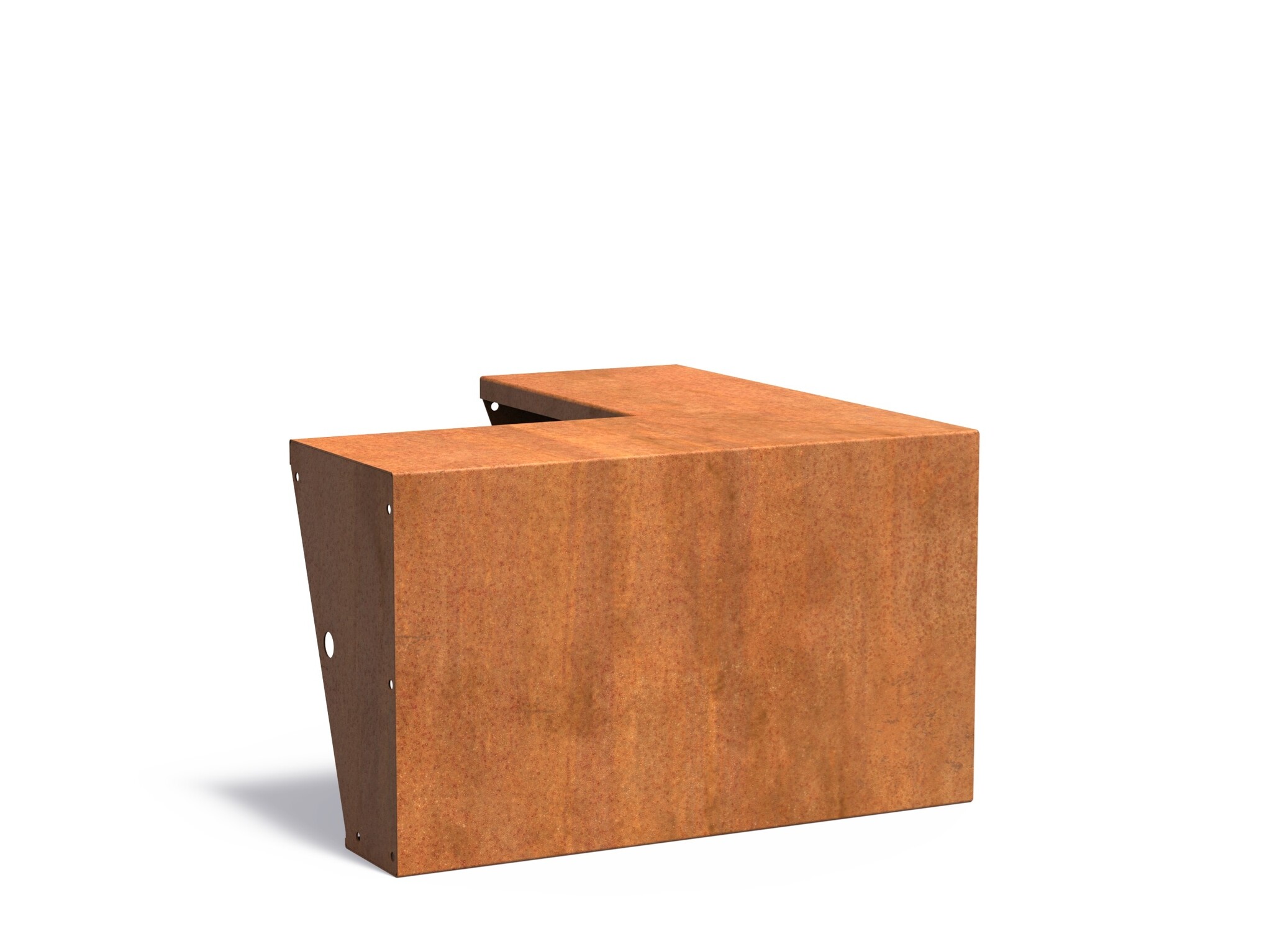 Keerwand cortenstaal buitenhoek 100x100x60cm. brede bovenrand afbeelding