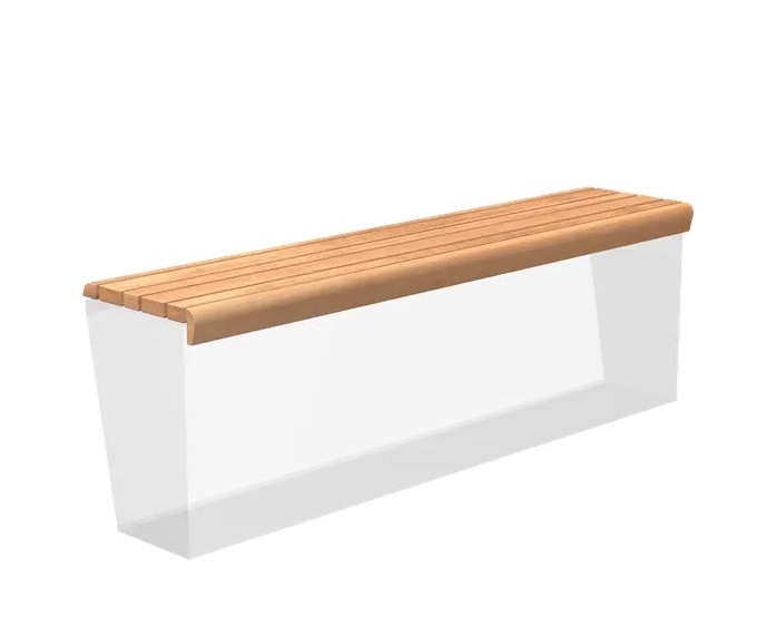 Houten zitting afgerond 200x50cm. afbeelding