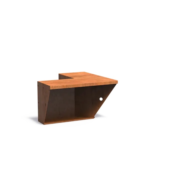 Keerwand cortenstaal binnenhoek 50x50x50cm. brede bovenrand afbeelding