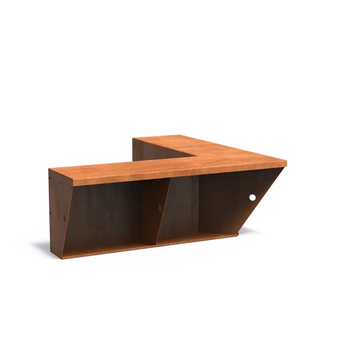 Keerwand cortenstaal binnenhoek 100x100x50cm. brede bovenrand afbeelding