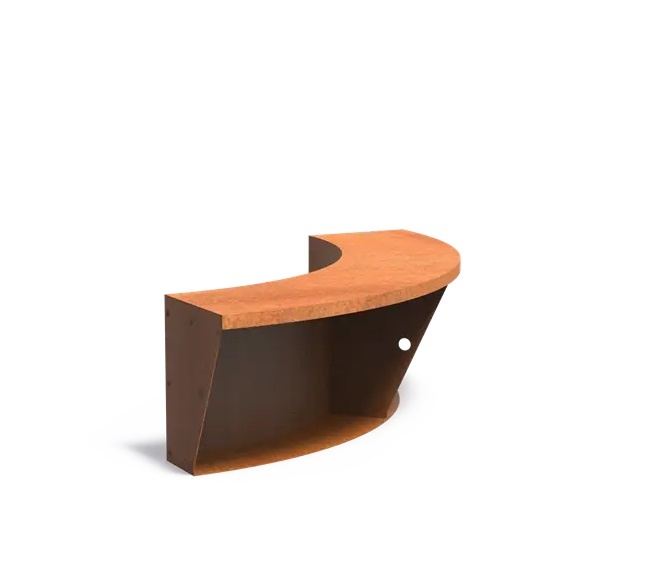 Keerwand cortenstaal binnenbocht 100x100x50cm. brede bovenrand afbeelding