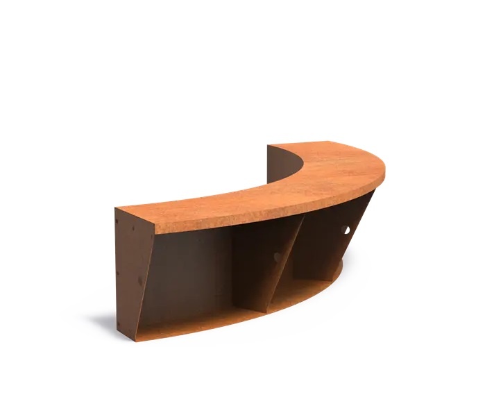 Keerwand cortenstaal binnenbocht 150x150x50cm. brede bovenrand afbeelding