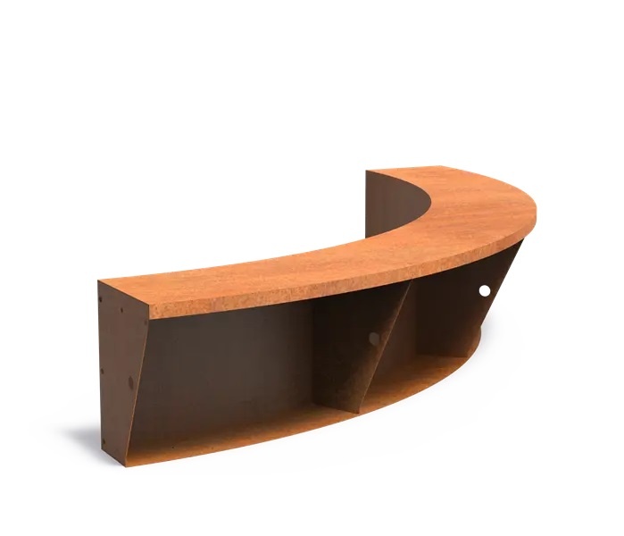 Keerwand cortenstaal binnenbocht 200x200x50cm. brede bovenrand afbeelding