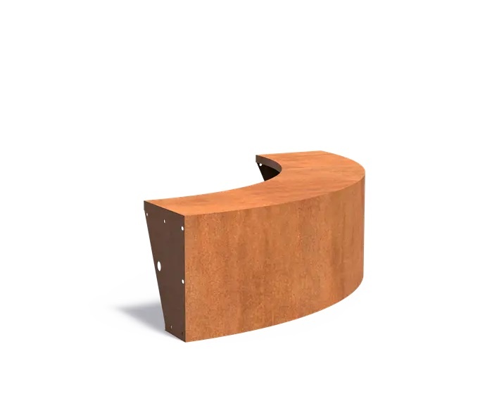 Keerwand cortenstaal buitenbocht 150x150x50cm. brede bovenrand afbeelding