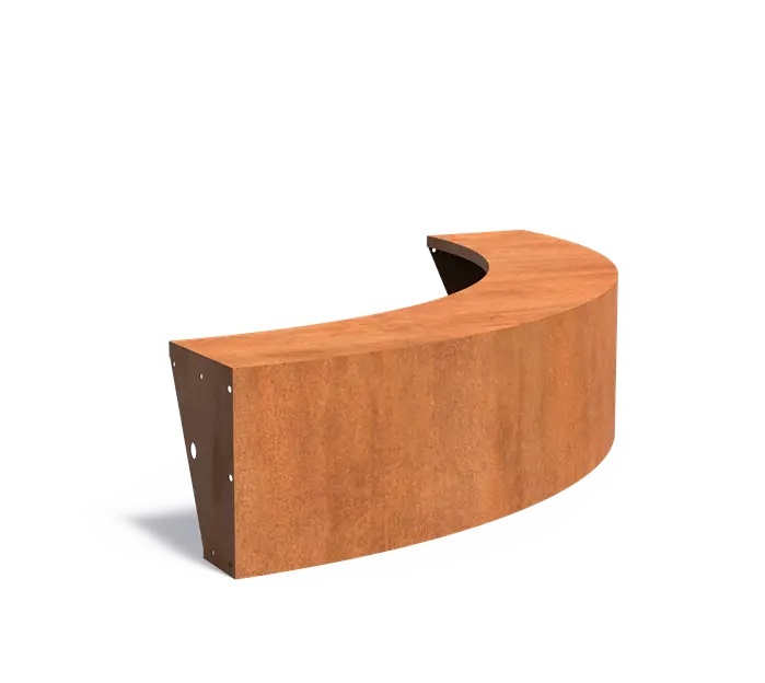 Keerwand cortenstaal buitenbocht 200x200x50cm. brede bovenrand afbeelding