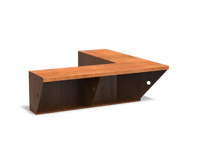 Keerwand cortenstaal binnenhoek 100x100x40cm. brede bovenrand afbeelding