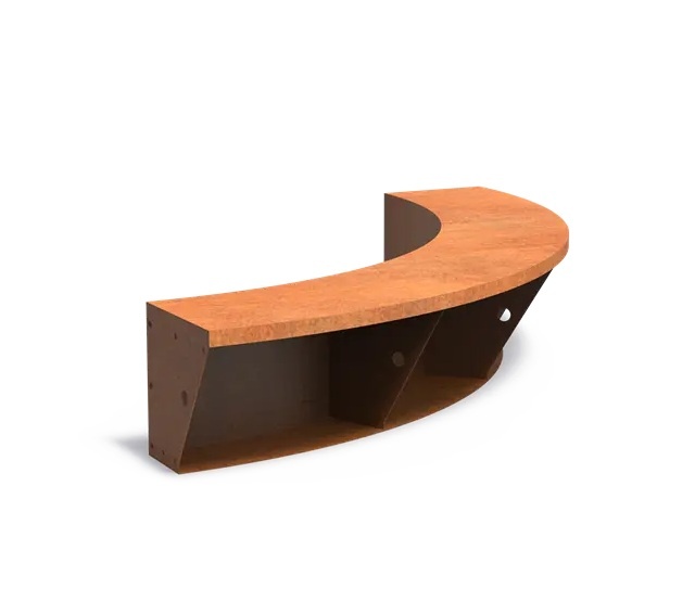 Image of Keerwand cortenstaal binnenbocht 150x150x40cm. brede bovenrand