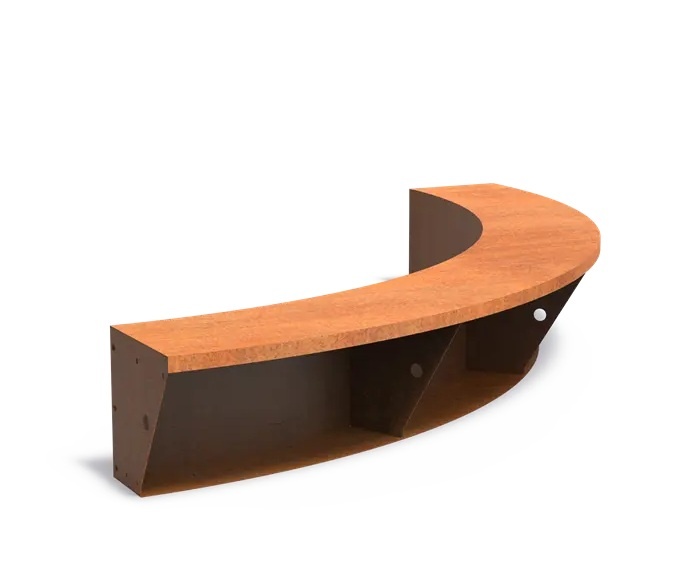 Keerwand cortenstaal binnenbocht 200x200x40cm. brede bovenrand afbeelding
