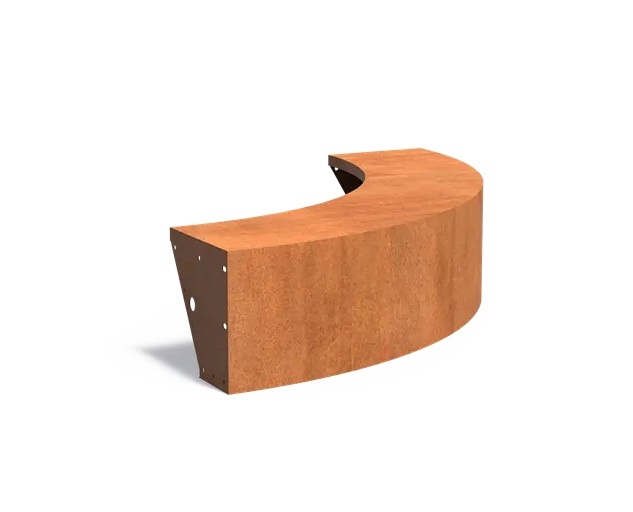 Keerwand cortenstaal buitenbocht 150x150x40cm. brede bovenrand afbeelding