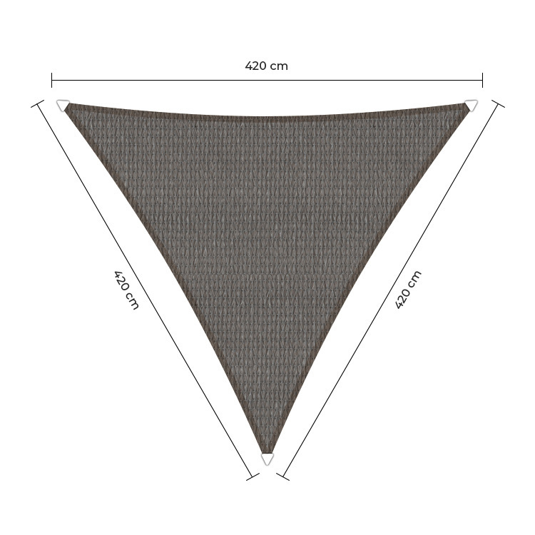Schaduwdoek driehoek grijs 4.2x4.2x4.2m. 2e kans
