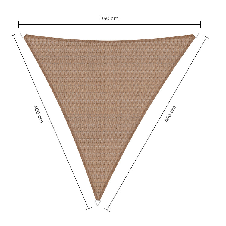 Schaduwdoek langhoek zand 3.5x4x4.5m. 2e kans
