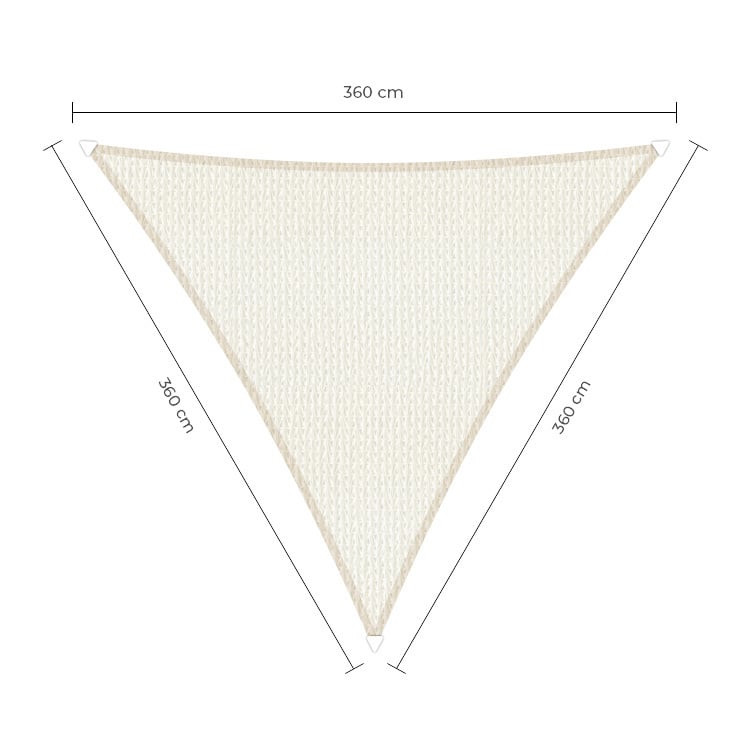 Schaduwdoek driehoek wit 3.6x3.6x3.6m. 2e kans