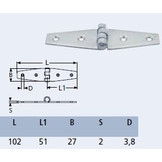 RVS Scharnier 102 x 51 x 2 mm