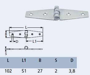 RVS Scharnier 102 x 51 x 2 mm