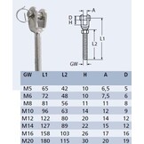 Gaffel terminal met links schroefdraad RVS