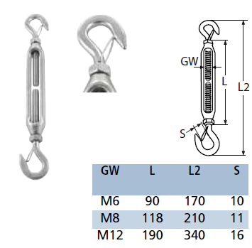 RVS Spanschroef met haken en extra zekering