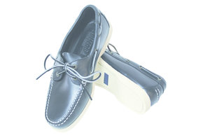 Bootschoen Skipper - navy leer met witte zool