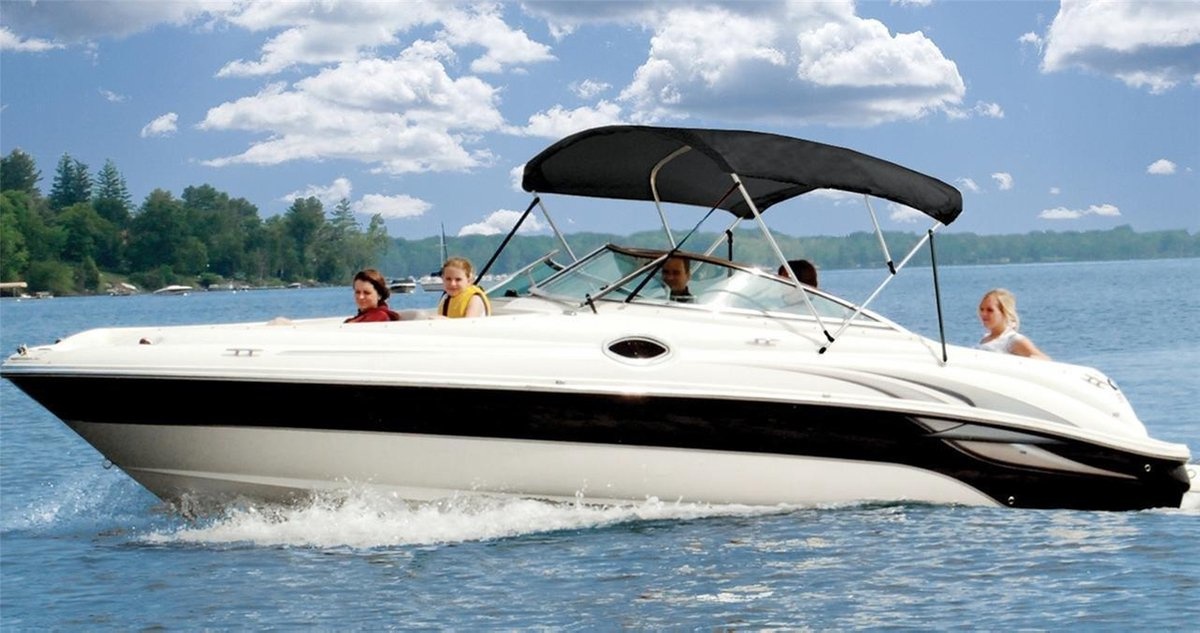 Bimini top De Luxe / Zwart doek Breedte 200 <> 213 cm