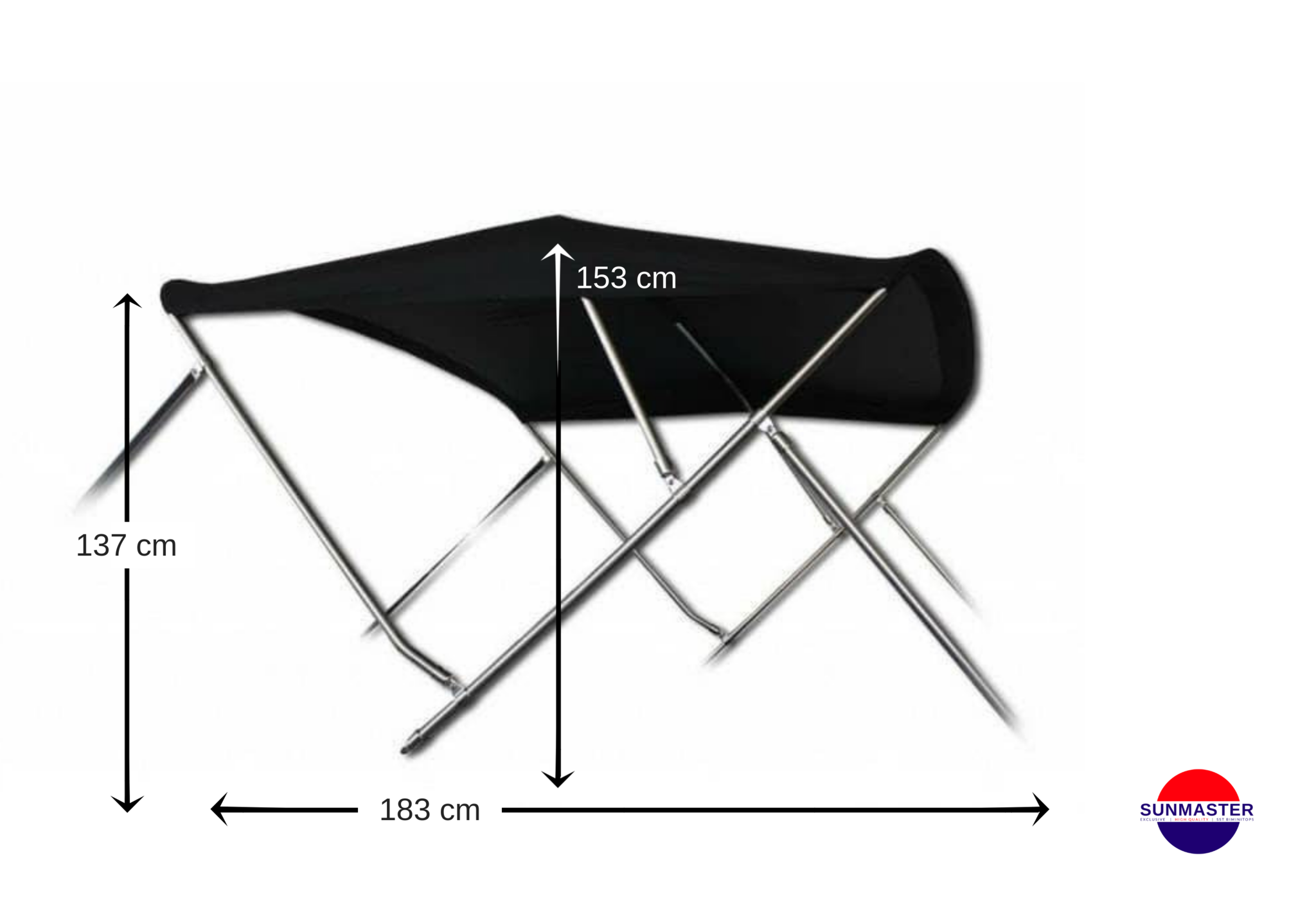 RVS 4-boogs biminitop - Breedte 155<>169 cm - Hoogte 137 cm