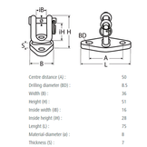 RVS grondplaat met d-sluiting - RVS A4-AISI 316