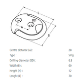 RVS grondplaat met enkel klapbaar oog - RVS A4-AISI316
