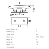 RVS kikker met binnendraad en aluminium contraplaat - Roestvrij staal A4 - AISI 316