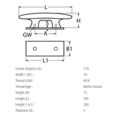 RVS kikker met binnendraad en aluminium contraplaat - Roestvrij staal A4 - AISI 316