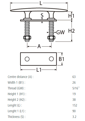 RVS kikker met draadeind en aluminium contraplaat - Roestvrij staal A4 - AISI 316