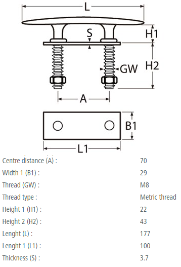 RVS kikker met draadeind en aluminium contraplaat - Roestvrij staal A4 - AISI 316