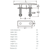 RVS kikker met draadeind en aluminium contraplaat - Roestvrij staal A4 - AISI 316