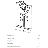 Verplaatsbare meeneem aanlegring met oog - RVS A4-AISI316