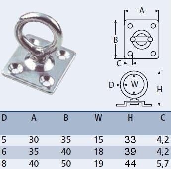 RVS Dekoog met draaibaar oog en vierkante grondplaat