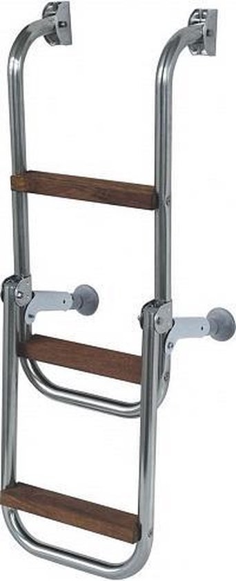 RVS opklapbare zwemtrap met houten treden